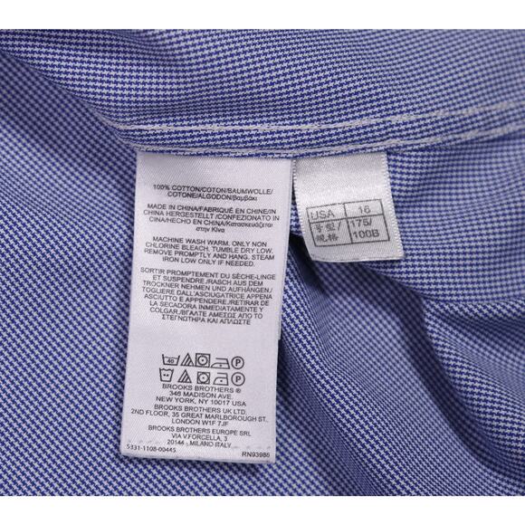 Brooks Brothers Regent Blue White Check Non-Iron Dress Shirt 16-34/35 - Picture 7 of 7